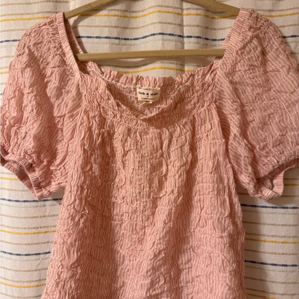 Anthropologie Pink Smocked Puff Sleeve Blouse